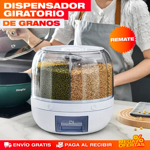DISPENSADOR DE ALIMENTOS Y GRANOS GIRATORIO 360º